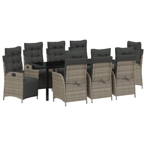 Комплект за хранене в градината 9 pcs Сив полиратан