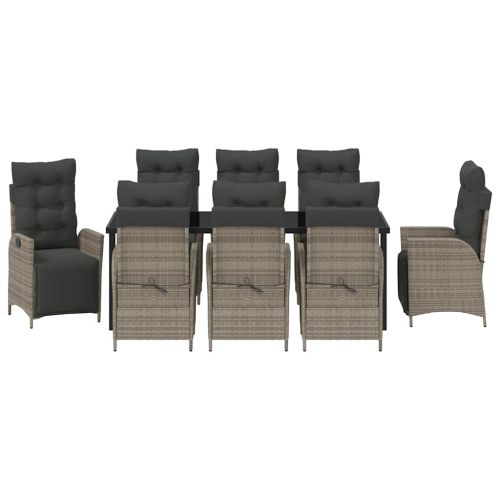 Комплект за хранене в градината 9 pcs Сив полиратан