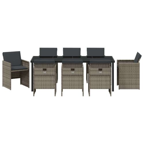 Комплект за хранене в градината 9 pcs Сив полиратан