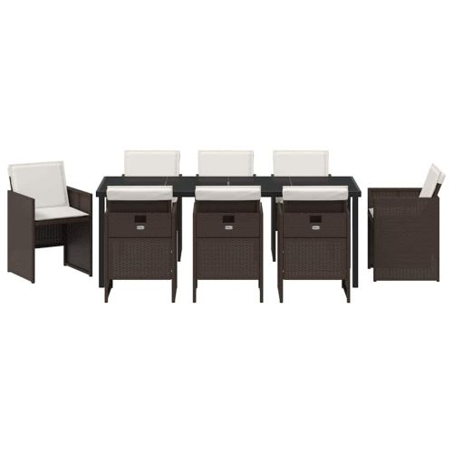 Комплект за хранене в градината 9 pcs Кафяво полиратан