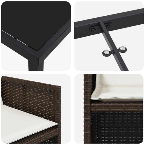 Комплект за хранене в градината 9 pcs Кафяво полиратан