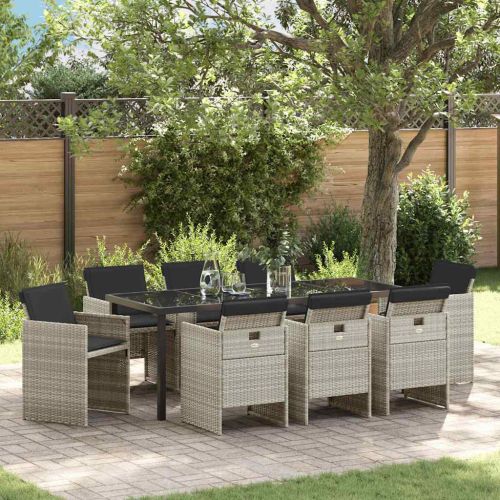 Комплект за хранене в градината 9 pcs Светлосиво полиратан