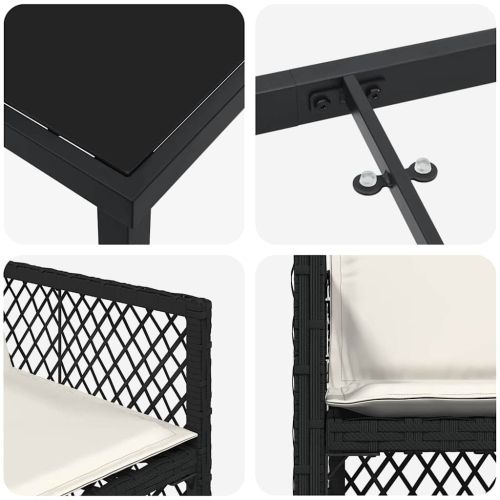 Комплект за хранене в градината 9 pcs Черно полиратан