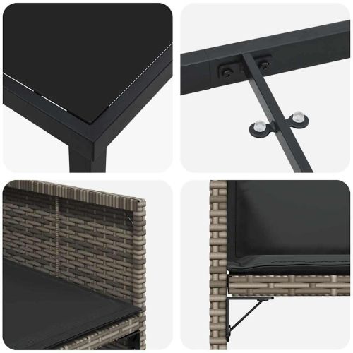 Комплект за хранене в градината 9 pcs Сив полиратан