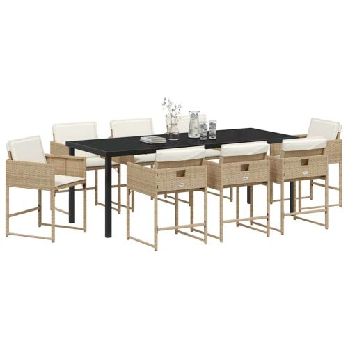 Комплект за хранене в градината 9 pcs Бежово полиратан