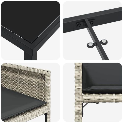 Комплект за хранене в градината 9 pcs Светлосиво полиратан