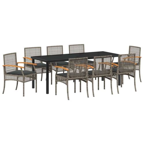 Комплект за хранене в градината 9 pcs Сив полиратан