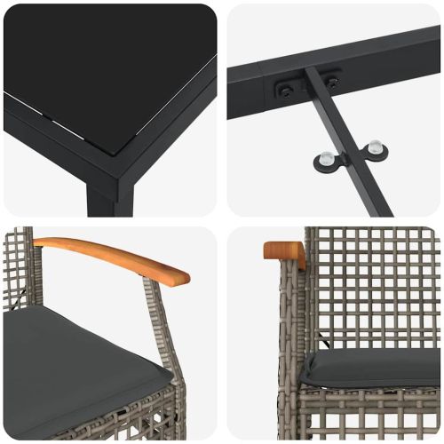 Комплект за хранене в градината 9 pcs Сив полиратан