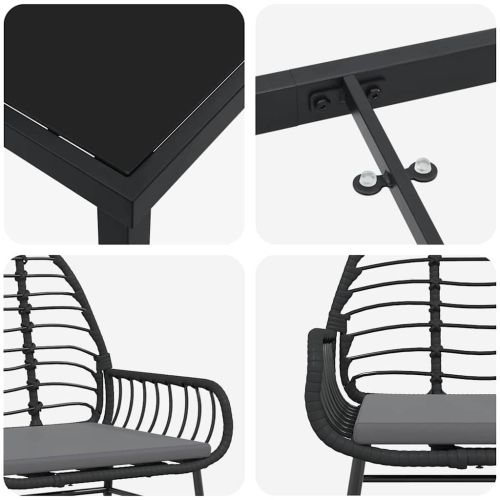 Комплект за хранене в градината 9 pcs Черно полиратан