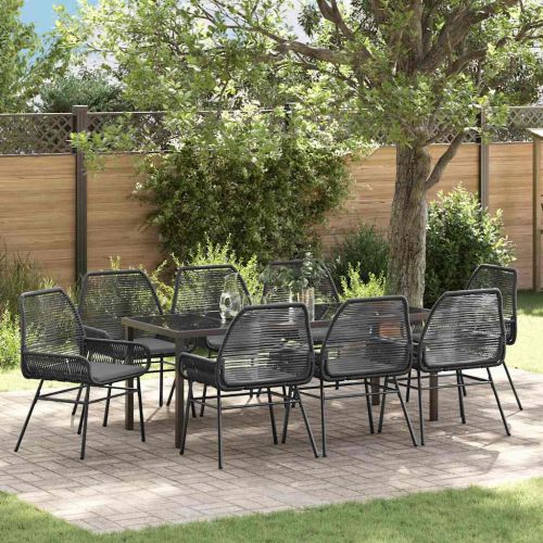 Комплект за хранене в градината 9 pcs Черно полиратан