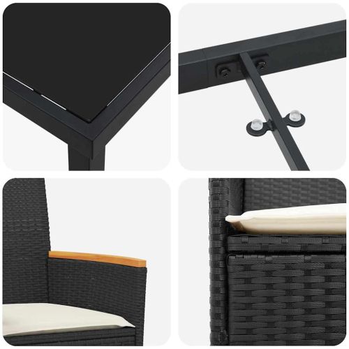 Комплект за хранене в градината 9 pcs Черно полиратан