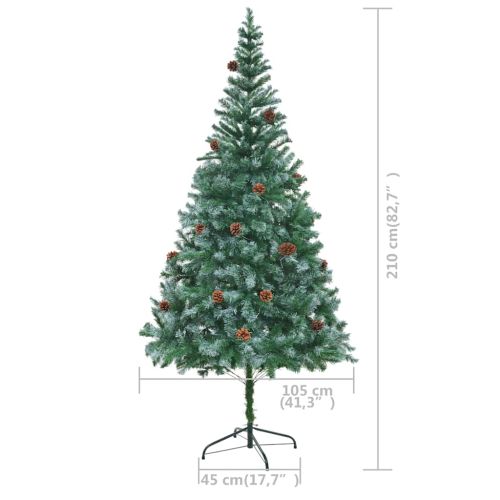 Изкуствена осветена коледна елха с топки и шишарки 210 см