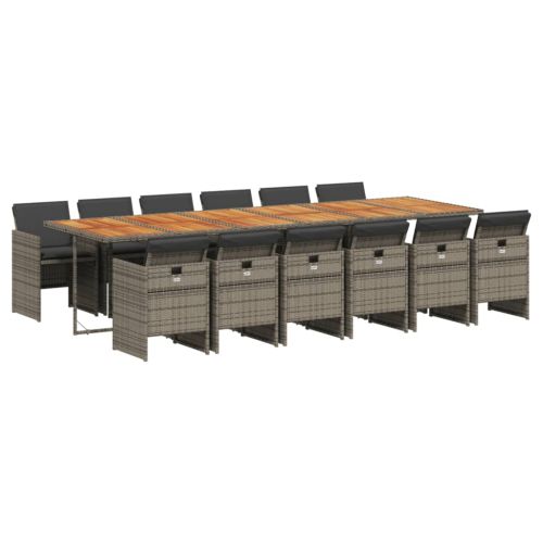 Градински комплект от 13 части с възглавници сив полиратан