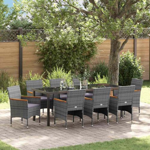 Комплект за хранене в градината 9 pcs Сив полиратан