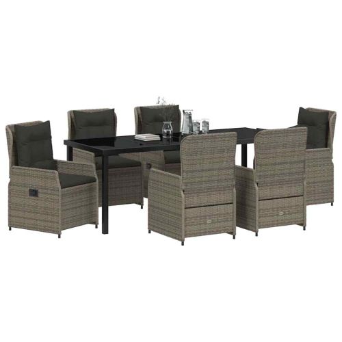 Комплект за хранене в градината 7 pcs Сив полиратан