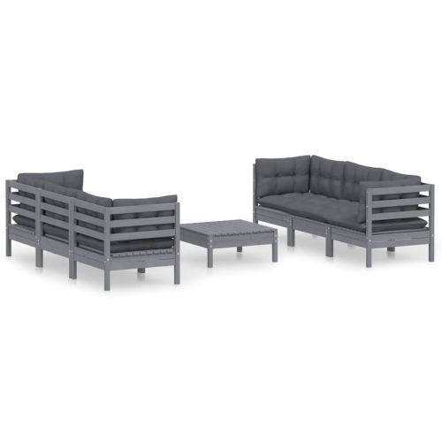 Градински лаундж комплект с възглавници антрацит, 7 части, бор