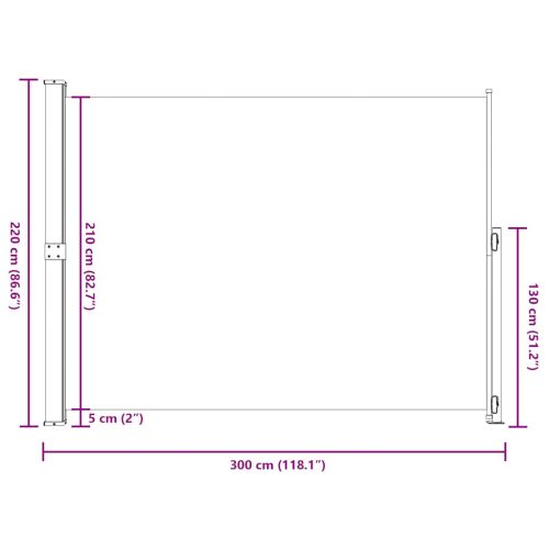 Прибираща се дворна странична тента, 220x300 см, сива