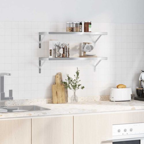 Стенни рафтове 2 бр 75x30 см сребристи неръждаема стомана