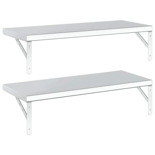 Стенни рафтове 2 бр 75x30 см сребристи неръждаема стомана