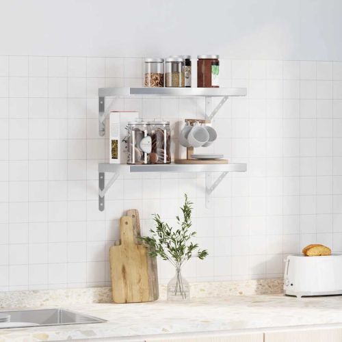 Стенни рафтове 2 бр 50x30 см сребристи неръждаема стомана