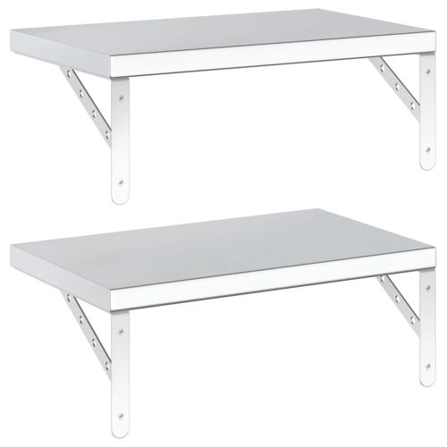 Стенни рафтове 2 бр 50x30 см сребристи неръждаема стомана