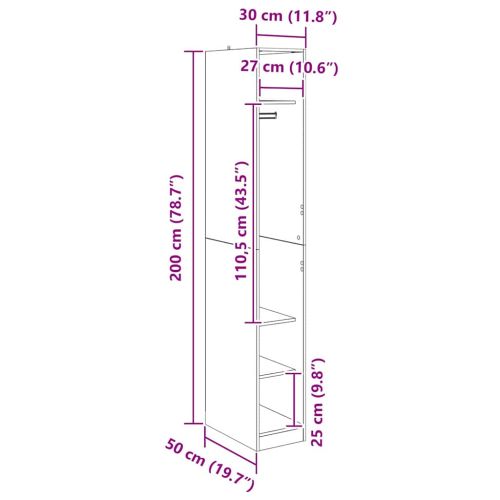 Гардероб с рафт Черния дъб 50 x 30 x 200 см Инженерно дърво