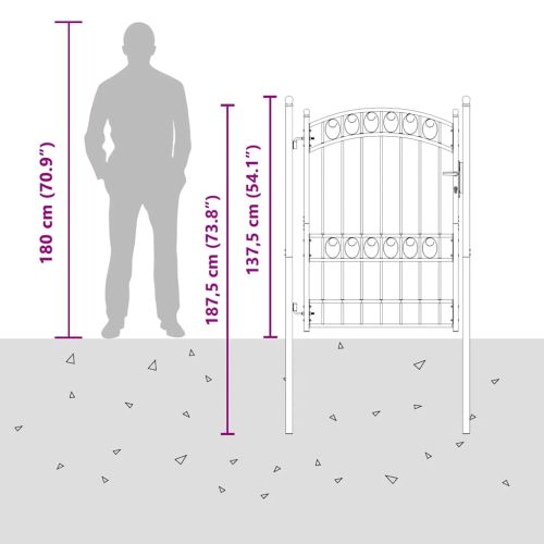 Оградна врата с арковидна горна част стомана 100x123,5 см черна