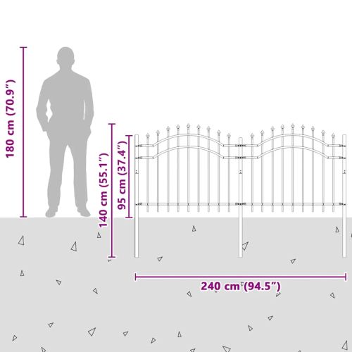 Градинска ограда Woerden с връх тип копие, черна, 240x100 см, стомана