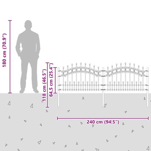 Градинска ограда Kampen с връх тип копие, черна, 240x75 см, стомана