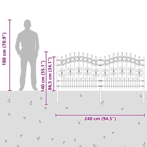 Градинска ограда Kampen с връх тип копие, черна, 240x100 см, стомана