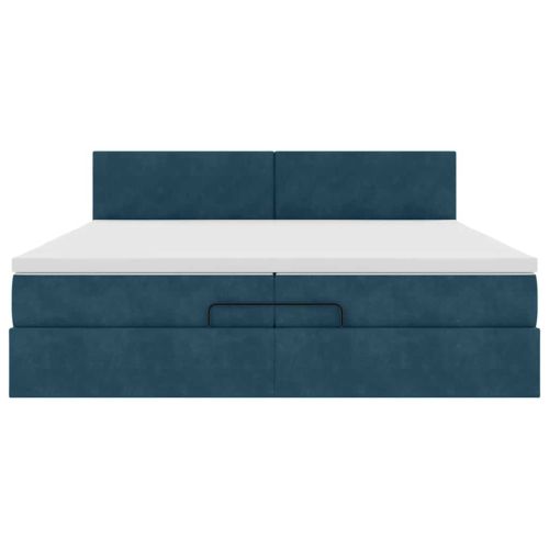 Османска легло с матраци и LED, тъмносиньо, 200x200 см, кадифе