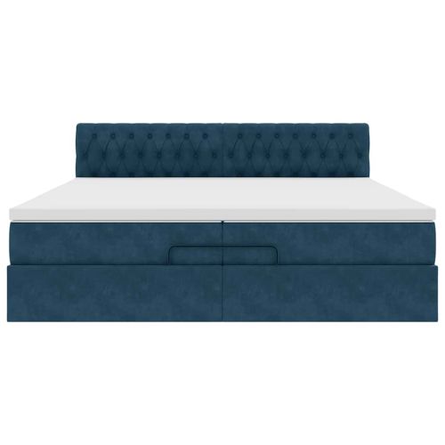 Османска легло с матраци и LED, тъмносиньо, 200x200 см, кадифе