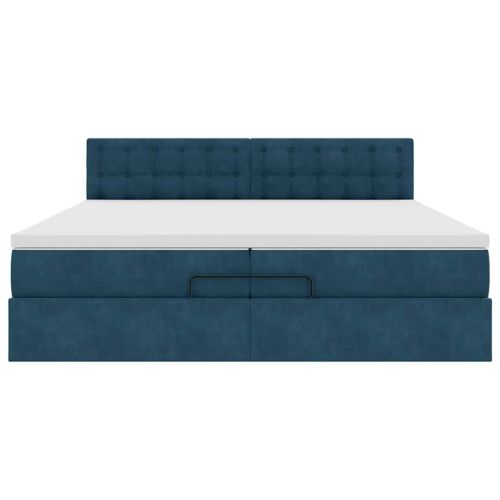 Османска легло с матраци и LED, тъмносиньо, 200x200 см, кадифе