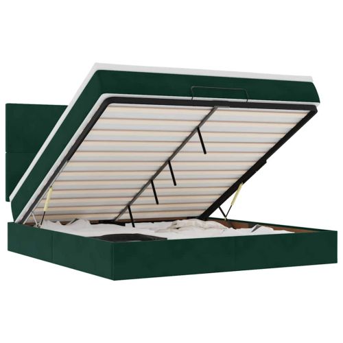 Османска легло с матраци и LED, тъмнозелено, 180x200 см, кадифе