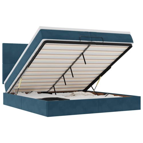 Османска легло с матраци и LED, тъмносиньо, 200x200 см, кадифе