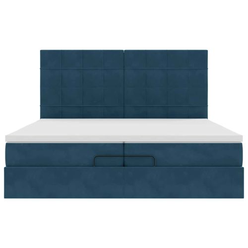 Османска легло с матраци и LED, тъмносиньо, 200x200 см, кадифе