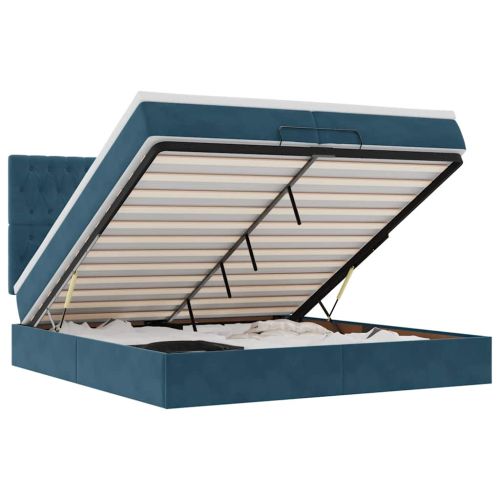 Османска легло с матраци и LED, тъмносиньо, 200x200 см, кадифе