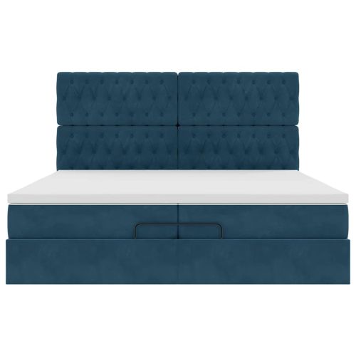 Османска легло с матраци и LED, тъмносиньо, 200x200 см, кадифе