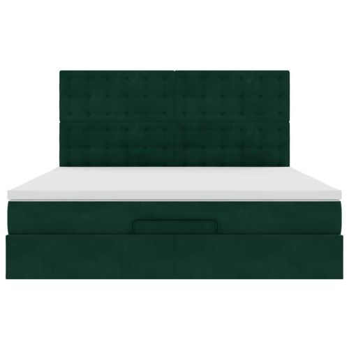 Османска легло с матраци и LED, тъмнозелено, 180x200 см, кадифе