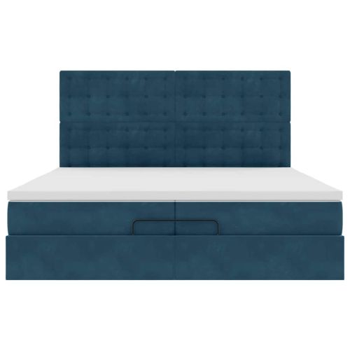 Османска легло с матраци и LED, тъмносиньо, 200x200 см, кадифе