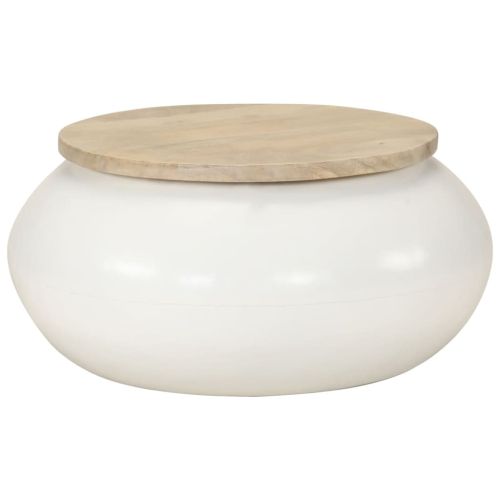 Маса за кафе, бяла, 51x51x27 см, масивно мангово дърво