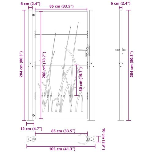 Градинска порта 100x200 см, дизайн с кортен стомана и трева