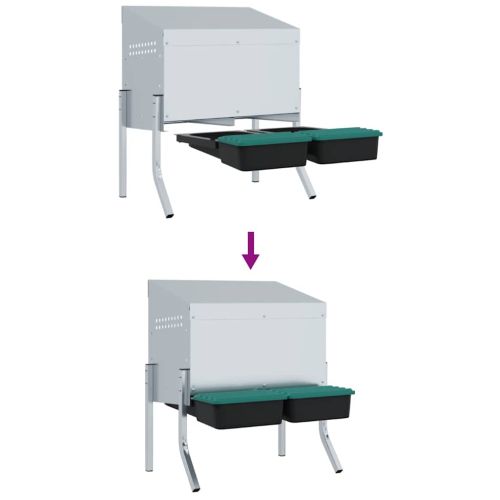 Кутия за гнездене за пилета с 2 отделения и крака, поцинкована стомана