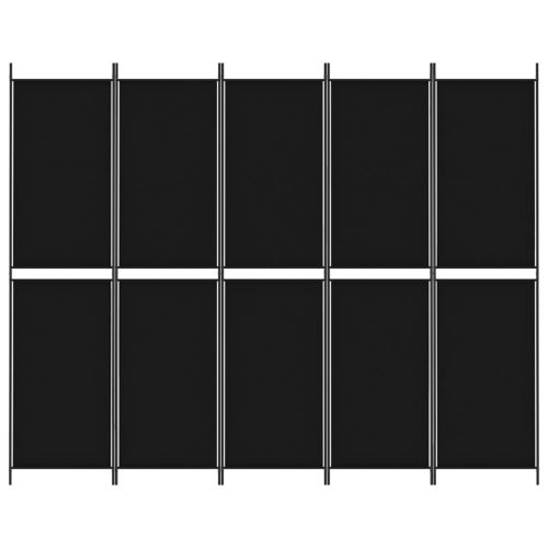 Параван за стая, 5 панела, черен, 250x200 см, текстил