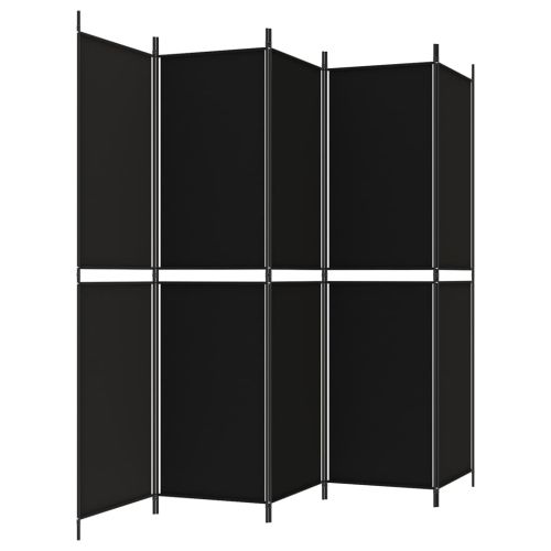 Параван за стая, 5 панела, черен, 250x200 см, текстил