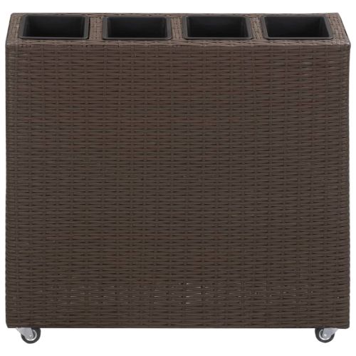 Градинска висока леха с 4 саксии 80x22x79 см полиратан кафява