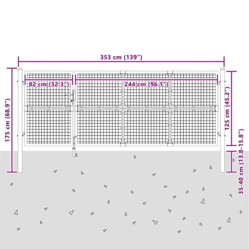Градинска мрежеста порта, зелена, 350x125 см, поцинкована стомана