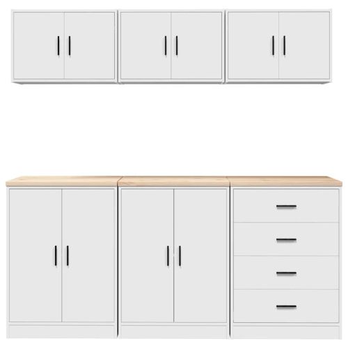 гаражни шкафове, 6 бр, бели, инженерно дърво