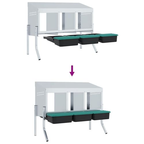 Кутия за гнездене за пилета с 4 отделения и крака, поцинкована стомана