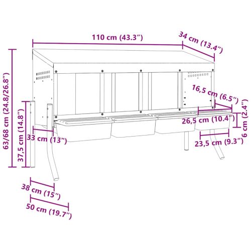 Кутия за гнездене за пилета с 4 отделения и крака, поцинкована стомана